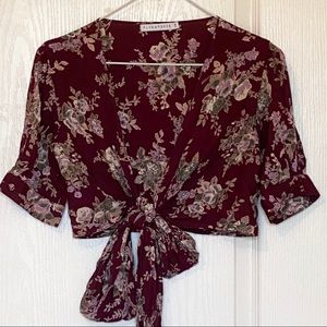 Maroon Floral Wrap Top - Flynn Skye